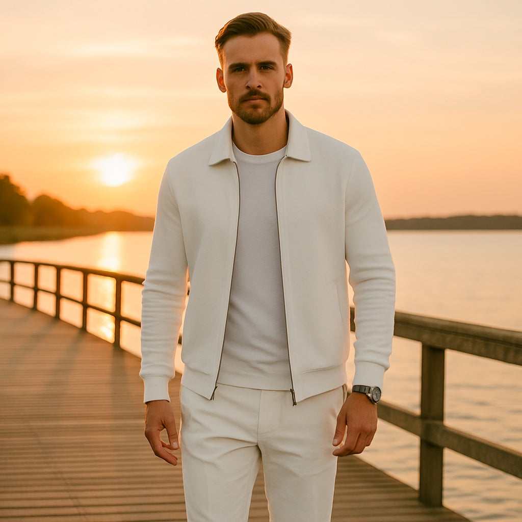 Men's Casual Long Sleeve Zipper Jacket with Pocket + Free Luxury Fashion Quartz Watch