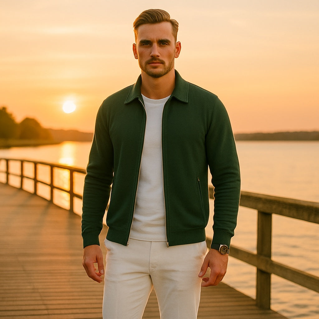 Men's Casual Long Sleeve Zipper Jacket with Pocket + Free Luxury Fashion Quartz Watch