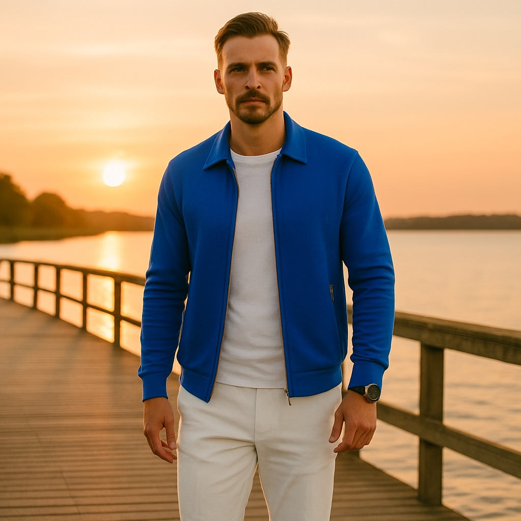 Men's Casual Long Sleeve Zipper Jacket with Pocket + Free Luxury Fashion Quartz Watch