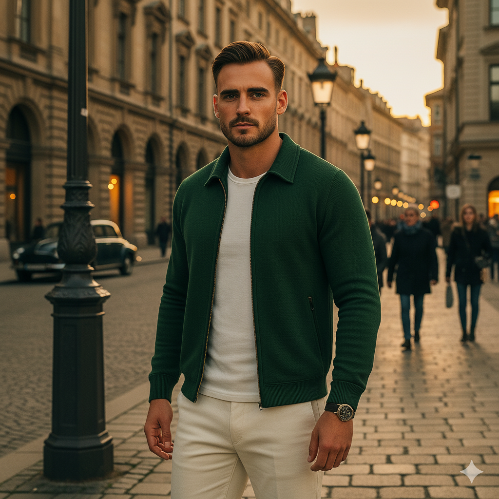 Men's Casual Long Sleeve Zipper Jacket with Pocket + Free Luxury Fashion Quartz Watch