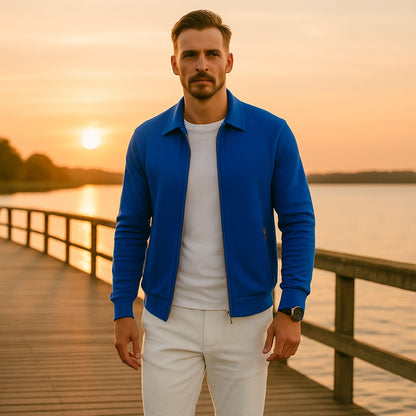 Men's Casual Long Sleeve Zipper Jacket with Pocket + Free Luxury Fashion Quartz Watch