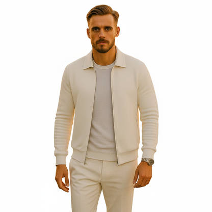 Men's Casual Long Sleeve Zipper Jacket with Pocket + Free Luxury Fashion Quartz Watch
