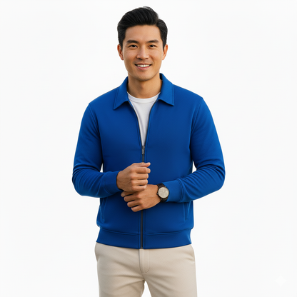 Men's Casual Long Sleeve Zipper Jacket with Pocket + Free Luxury Fashion Quartz Watch