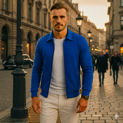 Men's Casual Long Sleeve Zipper Jacket with Pocket + Free Luxury Fashion Quartz Watch