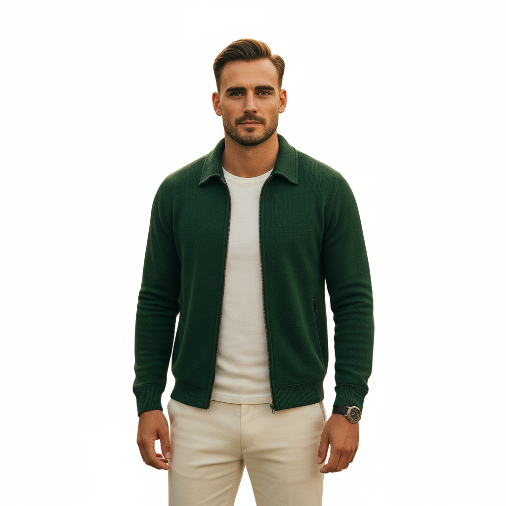 Men's Casual Long Sleeve Zipper Jacket with Pocket + Free Luxury Fashion Quartz Watch