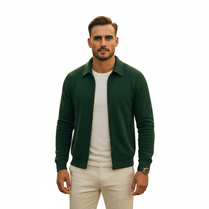 Men's Casual Long Sleeve Zipper Jacket with Pocket + Free Luxury Fashion Quartz Watch