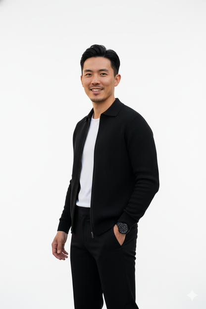 Men's Casual Long Sleeve Zipper Jacket with Pocket + Free Luxury Fashion Quartz Watch