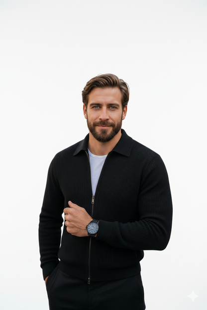 Men's Casual Long Sleeve Zipper Jacket with Pocket + Free Luxury Fashion Quartz Watch