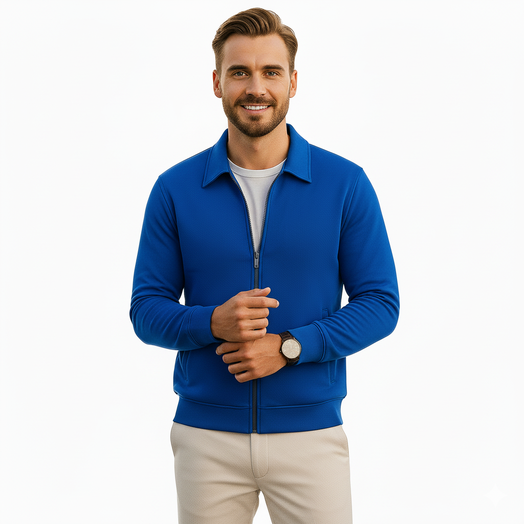 Men's Casual Long Sleeve Zipper Jacket with Pocket + Free Luxury Fashion Quartz Watch