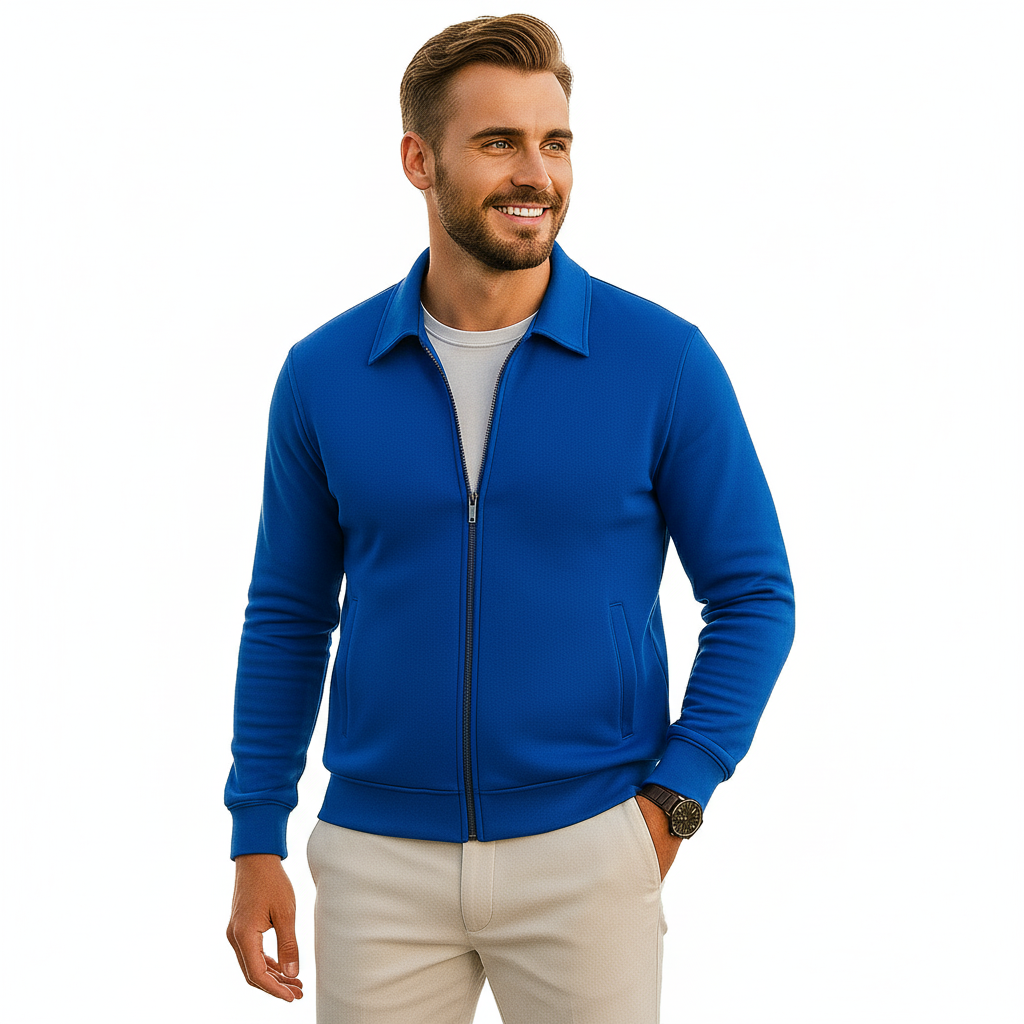 Men's Casual Long Sleeve Zipper Jacket with Pocket + Free Luxury Fashion Quartz Watch