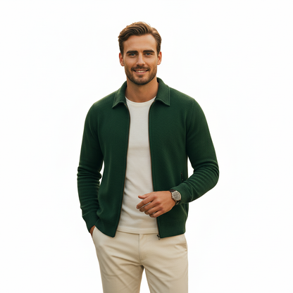 Men's Casual Long Sleeve Zipper Jacket with Pocket + Free Luxury Fashion Quartz Watch