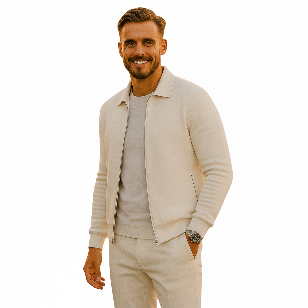 Men's Casual Long Sleeve Zipper Jacket with Pocket + Free Luxury Fashion Quartz Watch