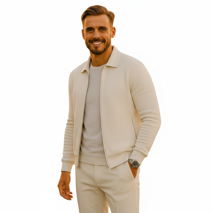 Men's Casual Long Sleeve Zipper Jacket with Pocket + Free Luxury Fashion Quartz Watch