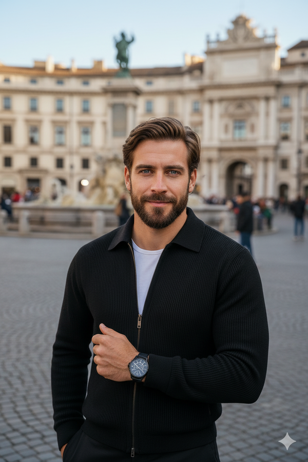 Men's Casual Long Sleeve Zipper Jacket with Pocket + Free Luxury Fashion Quartz Watch