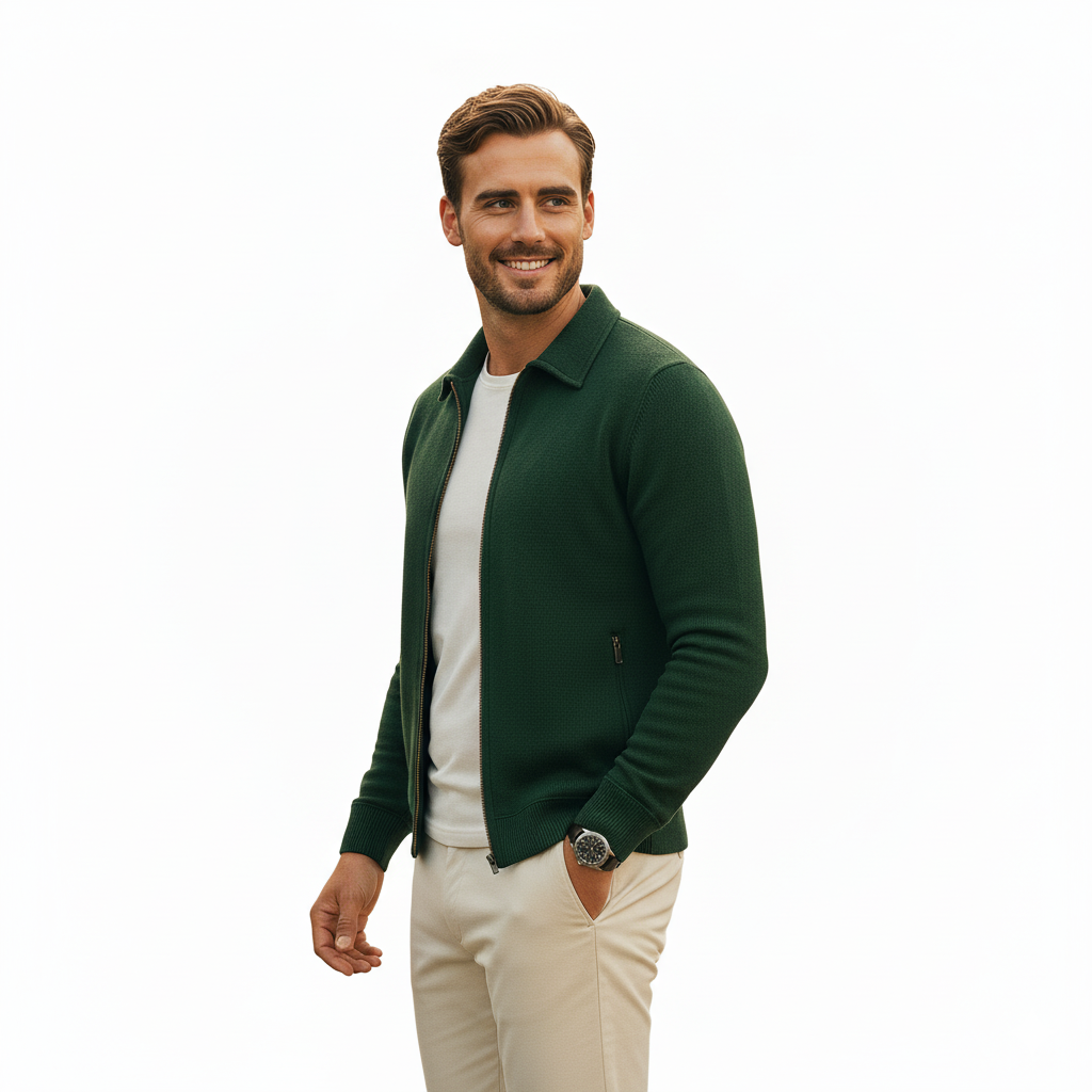 Men's Casual Long Sleeve Zipper Jacket with Pocket + Free Luxury Fashion Quartz Watch