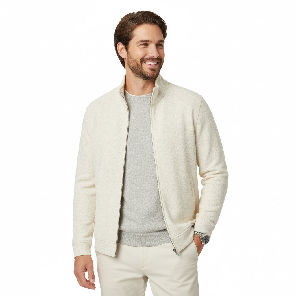 Men's Casual Long Sleeve Zipper Jacket with Pocket + Free Luxury Fashion Quartz Watch