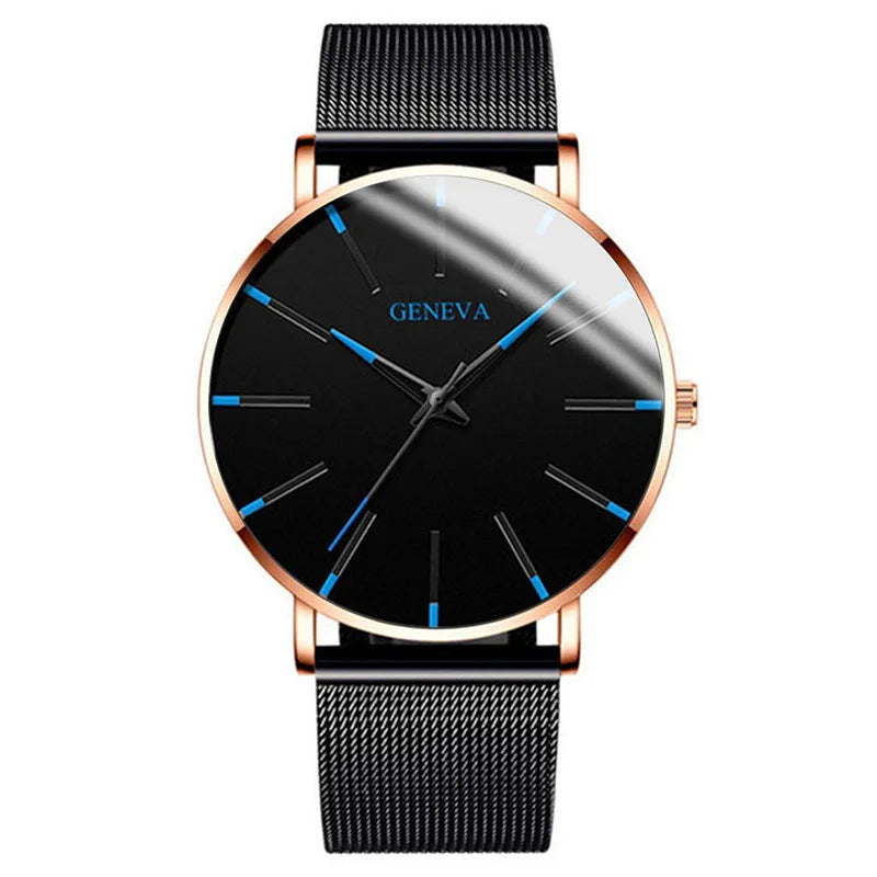 2025 New Fashion Mens Watch Luxury Ultra Thin Stainless Steel Mesh Strap Quartz Watch Rose Gold Watches for Men Reloj Hombre