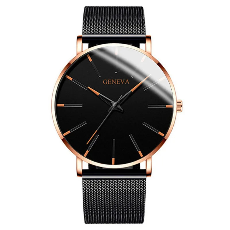 2025 New Fashion Mens Watch Luxury Ultra Thin Stainless Steel Mesh Strap Quartz Watch Rose Gold Watches for Men Reloj Hombre