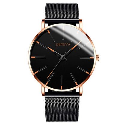 2025 New Fashion Mens Watch Luxury Ultra Thin Stainless Steel Mesh Strap Quartz Watch Rose Gold Watches for Men Reloj Hombre