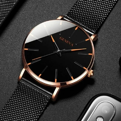 2025 New Fashion Mens Watch Luxury Ultra Thin Stainless Steel Mesh Strap Quartz Watch Rose Gold Watches for Men Reloj Hombre