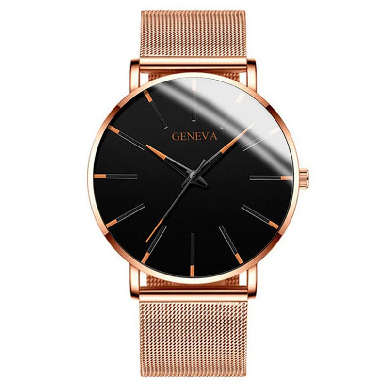 2025 New Fashion Mens Watch Luxury Ultra Thin Stainless Steel Mesh Strap Quartz Watch Rose Gold Watches for Men Reloj Hombre