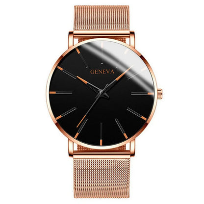 2025 New Fashion Mens Watch Luxury Ultra Thin Stainless Steel Mesh Strap Quartz Watch Rose Gold Watches for Men Reloj Hombre