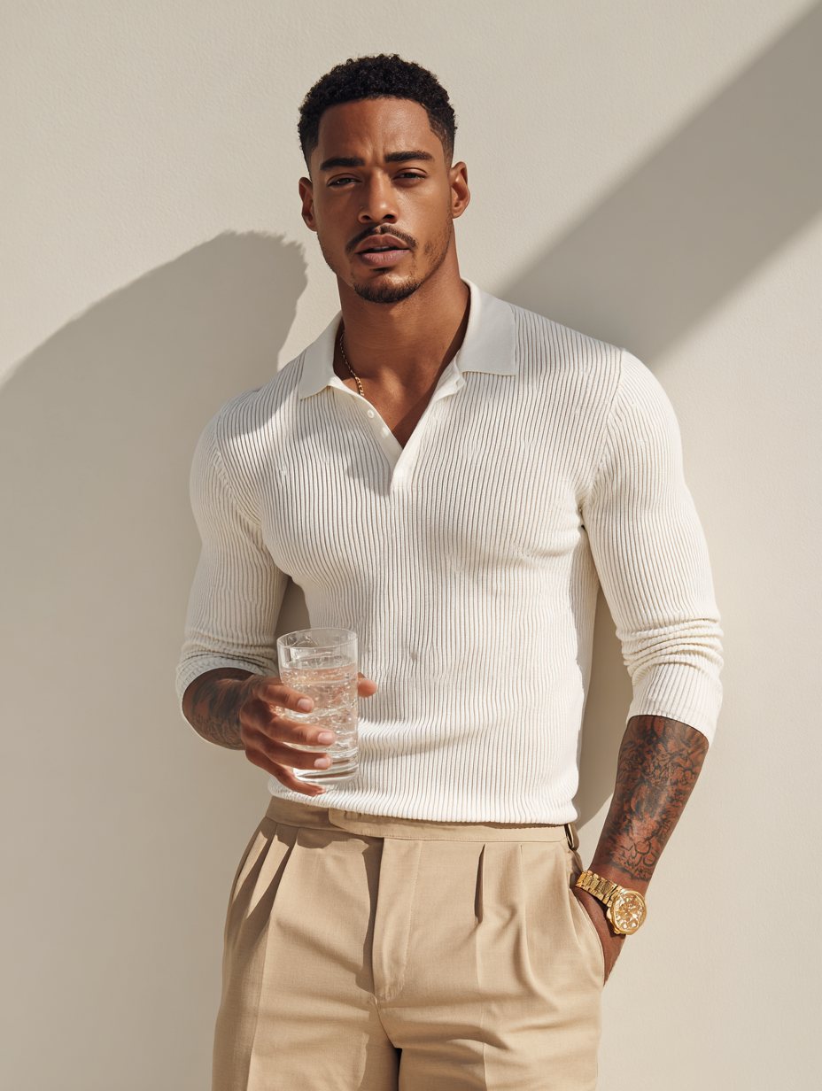 [Buy 1 Get 2] – Men’s Knitted Long Sleeve Polo Shirt, Striped Elastic Collar, Stylish Spring Autumn Sweater