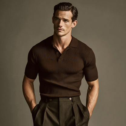 [Buy 1 Get 2] – Men’s Knitted Long Sleeve Polo Shirt, Striped Elastic Collar, Stylish Spring Autumn Sweater