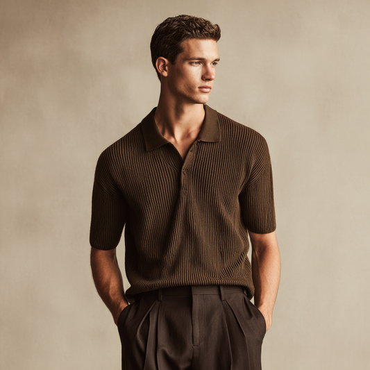 [Buy 1 Get 2] – Men’s Knitted Long Sleeve Polo Shirt, Striped Elastic Collar, Stylish Spring Autumn Sweater